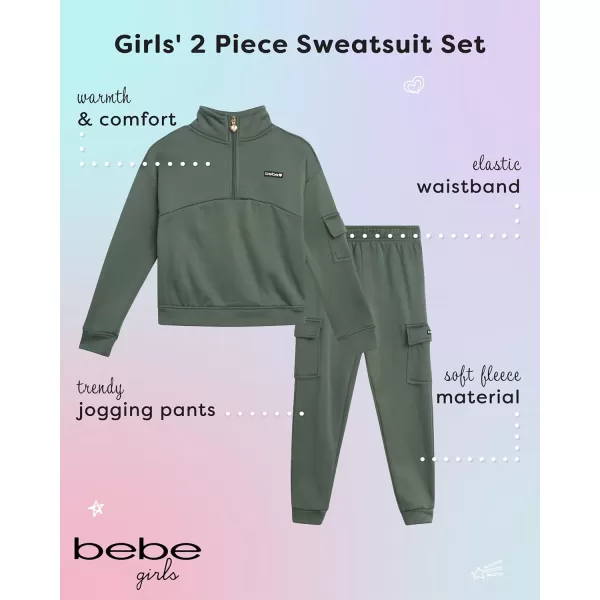 imagebebe Girls Jogger Set  2 Piece Fleece Mock Neck Quarter Zip Pullover Sweatshirt and Cargo Jogger Pants for Girls 712Laurel Wreath