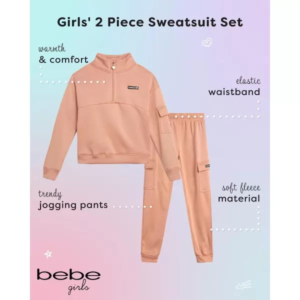 imagebebe Girls Jogger Set  2 Piece Fleece Mock Neck Quarter Zip Pullover Sweatshirt and Cargo Jogger Pants for Girls 712Rugby Tan