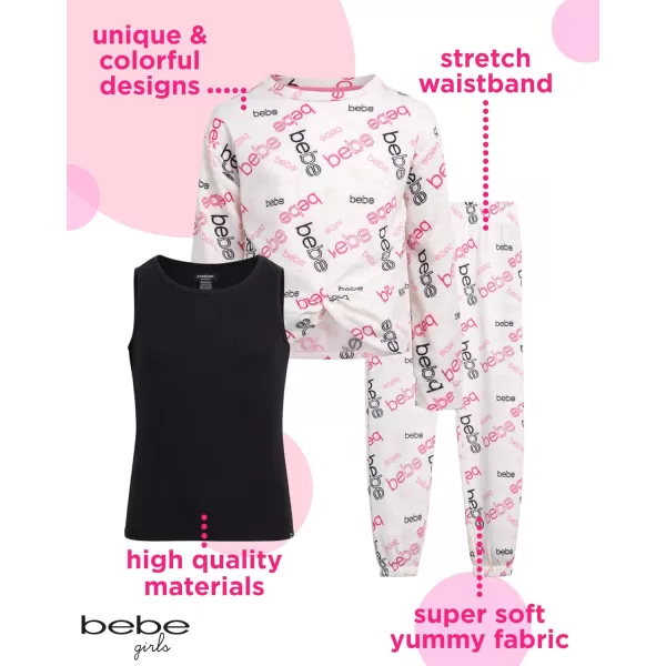 imagebebe Girls Jogger Set  Active Fleece Pullover Sweatshirt Sweatpants and Tank TopOatmeal Multi