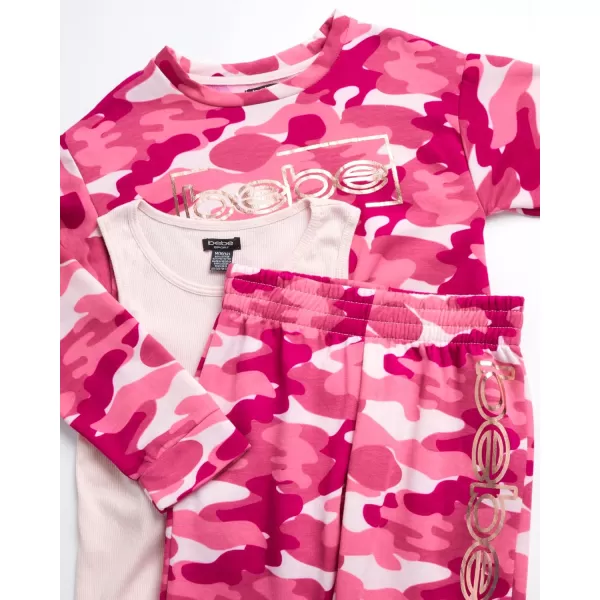 imagebebe Girls Jogger Set  Active Fleece Pullover Sweatshirt Sweatpants and Tank TopPink Camo