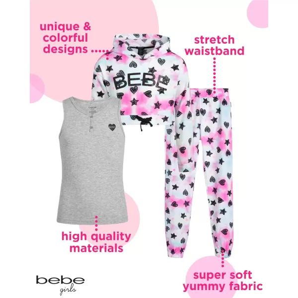 imagebebe Girls Jogger Set  Active Fleece Pullover Sweatshirt Sweatpants and Tank TopTie Dye Multi Heart