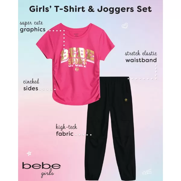 imagebebe Girls Jogger Set  Cute TShirt and Stretch Tech Jogger Pants  Girls 2 Piece Outfit 712PinkBlack