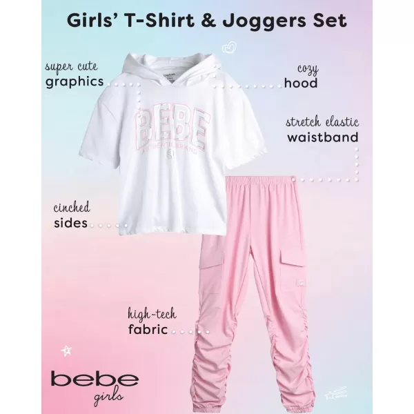 imagebebe Girls Jogger Set  Cute TShirt and Stretch Tech Jogger Pants  Girls 2 Piece Outfit 712WhitePink Blush