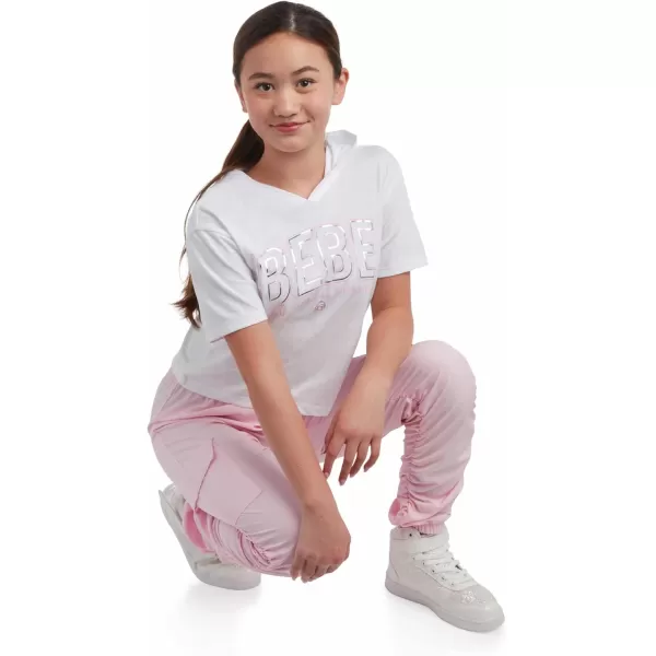 imagebebe Girls Jogger Set  Cute TShirt and Stretch Tech Jogger Pants  Girls 2 Piece Outfit 712WhitePink Blush