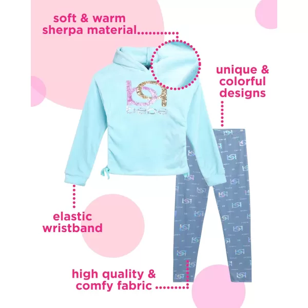 imagebebe Girls Legging Set  2 Piece Sherpa Hoodie Complete Outfit Clothing Set 414Bluegrey