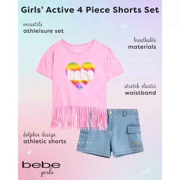 imagebebe Girls Shorts Set  2 Piece Casual Finge TShirt and Denim Cargo Shorts  Summer Graphic Top and Shorts Outfit Set 712Light PinkDenim