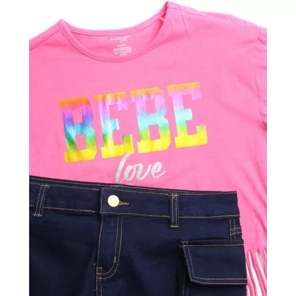 imagebebe Girls Shorts Set  2 Piece Casual Finge TShirt and Denim Cargo Shorts  Summer Graphic Top and Shorts Outfit Set 712PinkDenim