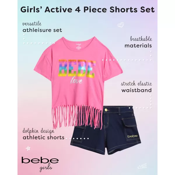 imagebebe Girls Shorts Set  2 Piece Casual Finge TShirt and Denim Cargo Shorts  Summer Graphic Top and Shorts Outfit Set 712PinkDenim