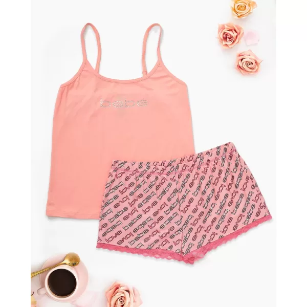 imagebebe Womens 2 Piece Pajama Set Bold Print Tank Top and Pajama Shorts Lounge Sleep SetLight Coral