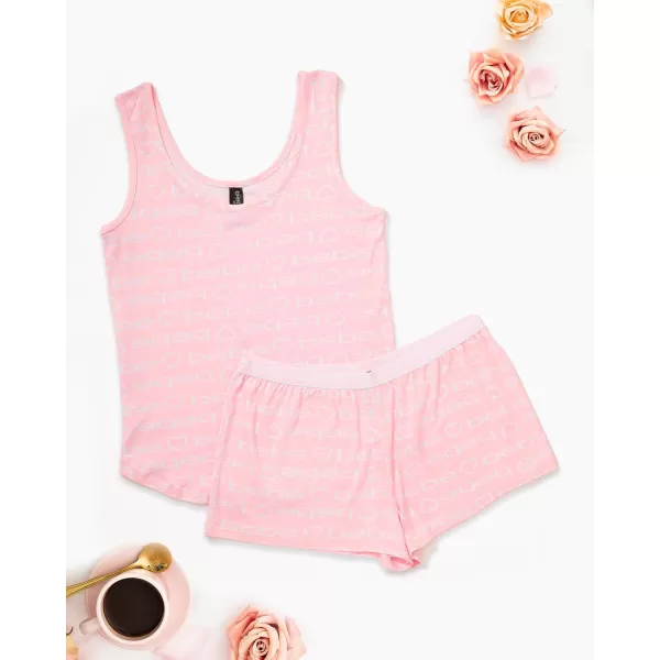 imagebebe Womens 2 Piece Pajama Set Bold Print Tank Top and Pajama Shorts Lounge Sleep SetLight Pink 2