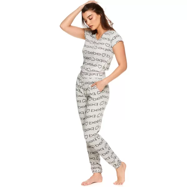 imagebebe Womens Long Sleeve Shirt and Lounge Skinny Pajama Jogger Pants Sleepwear SetHeather Grey