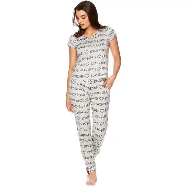 imagebebe Womens Long Sleeve Shirt and Lounge Skinny Pajama Jogger Pants Sleepwear SetHeather Grey