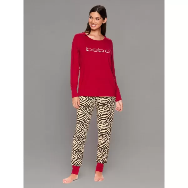 imagebebe Womens Long Sleeve Shirt and Lounge Skinny Pajama Jogger Pants Sleepwear SetSangria