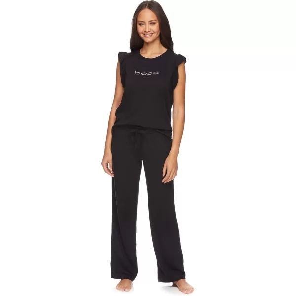 imagebebe Womens Pajama Sets Short Sleeve Lounge Shirt and Pajama Pants Sleepwear SetBlack