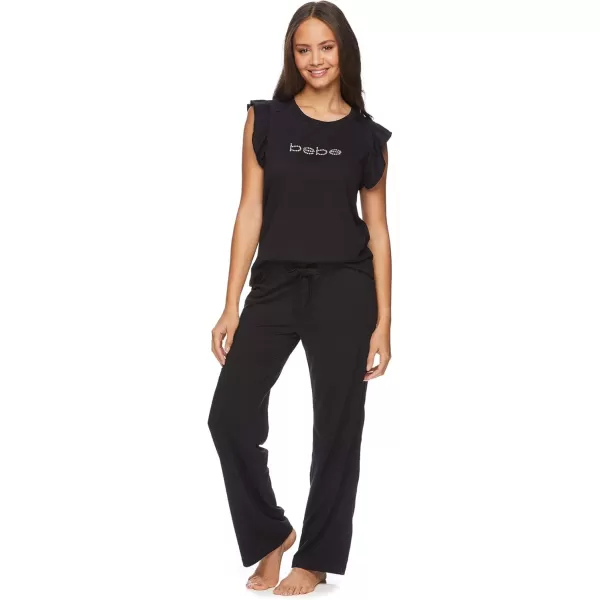 imagebebe Womens Pajama Sets Short Sleeve Lounge Shirt and Pajama Pants Sleepwear SetBlack