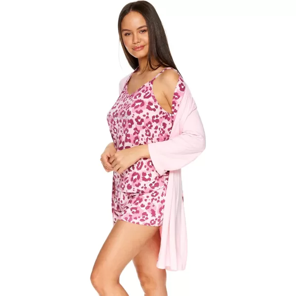 imagebebe Womens Pajamas 3Piece Set Tank Top Pajama Shorts and Short Robe Sleepwear Travel Set Pajama Set Gifts for WomenLight Pink