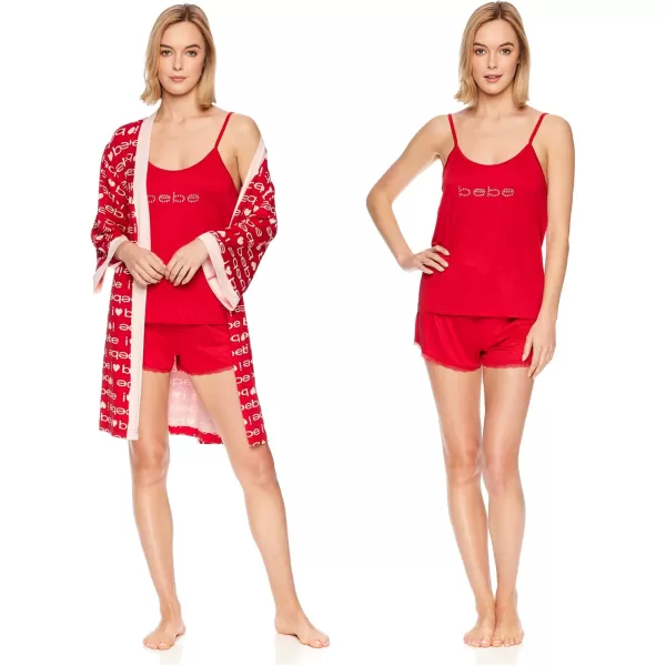 imagebebe Womens Pajamas 3Piece Set Tank Top Pajama Shorts and Short Robe Sleepwear Travel Set Pajama Set Gifts for WomenRed