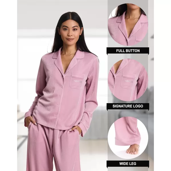imagebebe Womens Shimmer Notch Collar Long Sleeve Pajama Set with Rhinestone AccentsRose Shadow