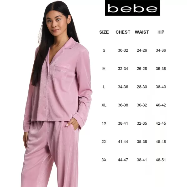 imagebebe Womens Shimmer Notch Collar Long Sleeve Pajama Set with Rhinestone AccentsRose Shadow