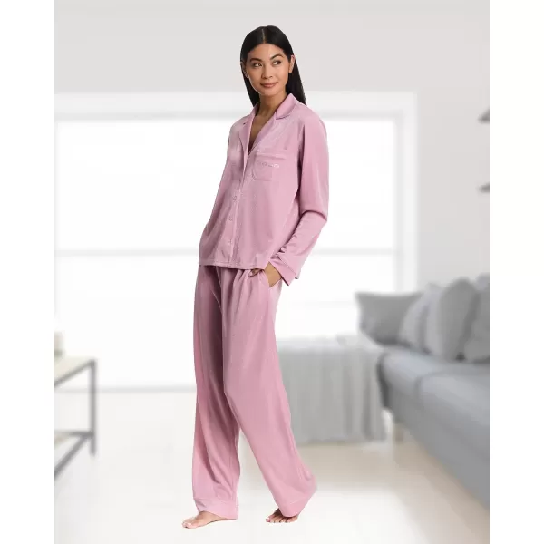imagebebe Womens Shimmer Notch Collar Long Sleeve Pajama Set with Rhinestone AccentsRose Shadow