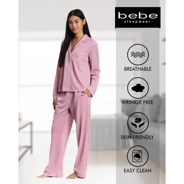 imagebebe Womens Shimmer Notch Collar Long Sleeve Pajama Set with Rhinestone AccentsRose Shadow