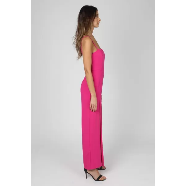 imagebebe Womens Spaghetti Strap Sweetheart Neck Scuba Crepe Jumpsuit with Open Leg PantsFuschia
