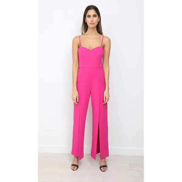 imagebebe Womens Spaghetti Strap Sweetheart Neck Scuba Crepe Jumpsuit with Open Leg PantsFuschia
