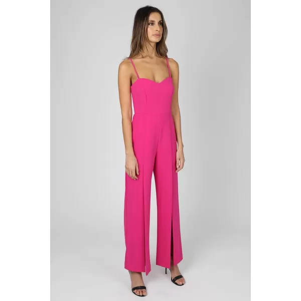 imagebebe Womens Spaghetti Strap Sweetheart Neck Scuba Crepe Jumpsuit with Open Leg PantsFuschia