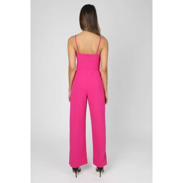 imagebebe Womens Spaghetti Strap Sweetheart Neck Scuba Crepe Jumpsuit with Open Leg PantsFuschia
