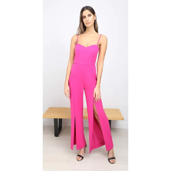 imagebebe Womens Spaghetti Strap Sweetheart Neck Scuba Crepe Jumpsuit with Open Leg PantsFuschia