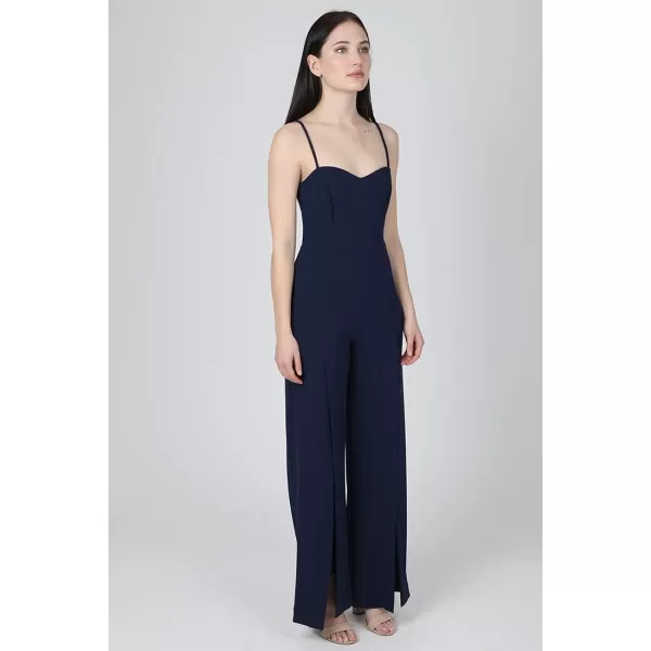 imagebebe Womens Spaghetti Strap Sweetheart Neck Scuba Crepe Jumpsuit with Open Leg PantsNavy