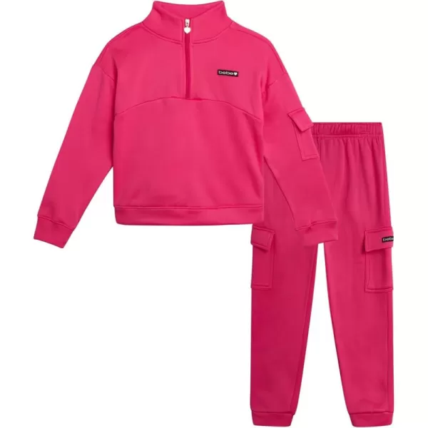 imagebebe Girls Jogger Set  2 Piece Fleece Mock Neck Quarter Zip Pullover Sweatshirt and Cargo Jogger Pants for Girls 712Candy Pink