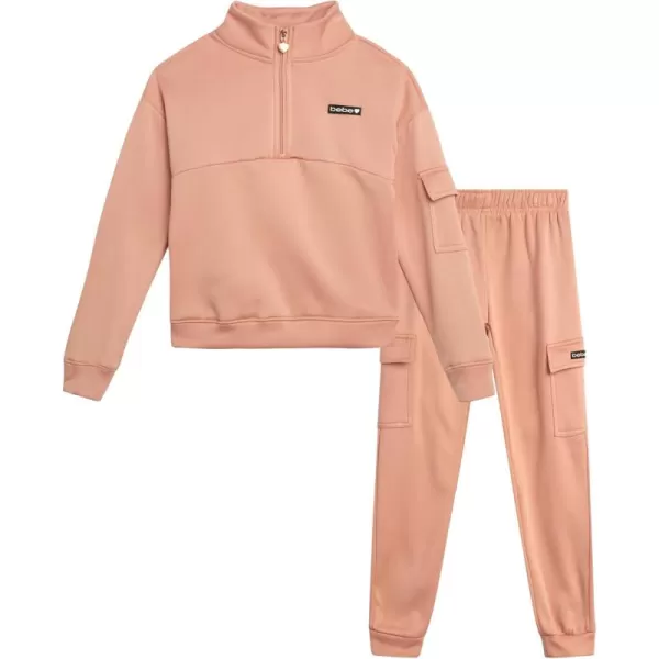 imagebebe Girls Jogger Set  2 Piece Fleece Mock Neck Quarter Zip Pullover Sweatshirt and Cargo Jogger Pants for Girls 712Rugby Tan