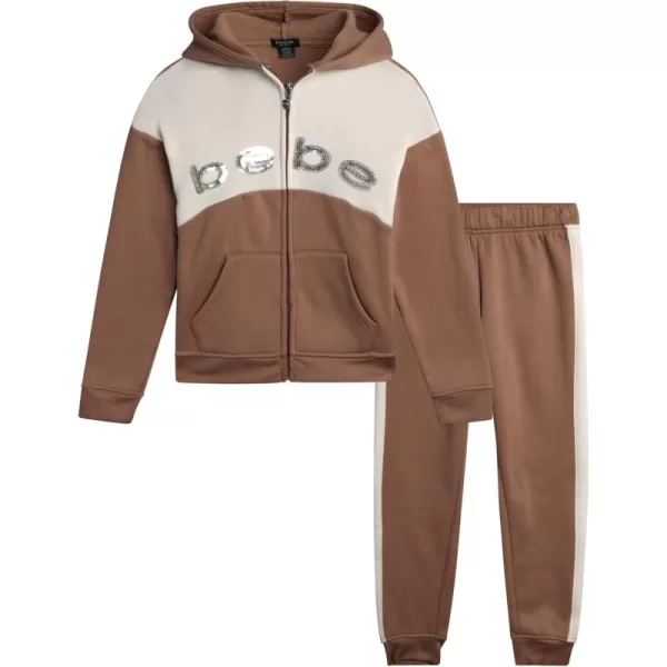 imagebebe Girls Jogger Set  2 Piece Sequin Fleece Zip Up Hoodie and Jogger Pants  Cute Matching Outfits for Girls Sizes 712Toasted Almond