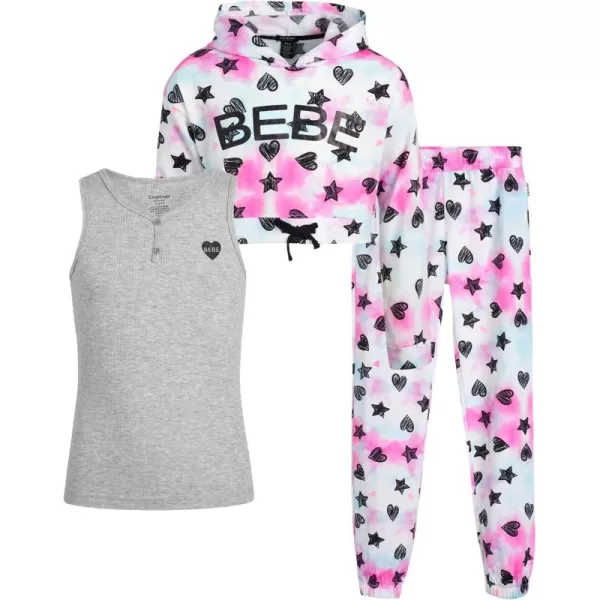 imagebebe Girls Jogger Set  Active Fleece Pullover Sweatshirt Sweatpants and Tank TopTie Dye Multi Heart