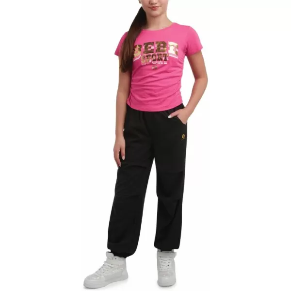 imagebebe Girls Jogger Set  Cute TShirt and Stretch Tech Jogger Pants  Girls 2 Piece Outfit 712PinkBlack