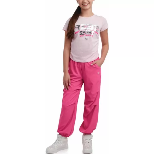 imagebebe Girls Jogger Set  Cute TShirt and Stretch Tech Jogger Pants  Girls 2 Piece Outfit 712PinkPink