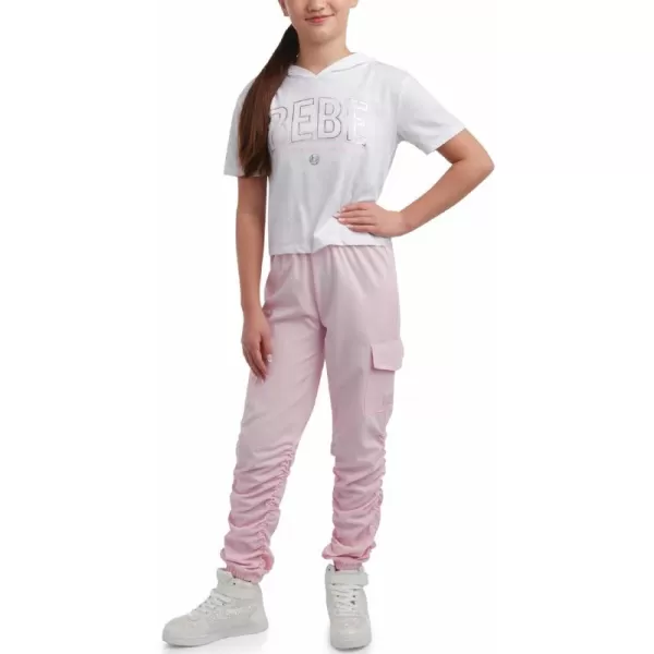 imagebebe Girls Jogger Set  Cute TShirt and Stretch Tech Jogger Pants  Girls 2 Piece Outfit 712WhitePink Blush