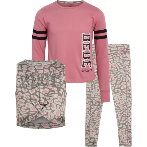 imagebebe Girls Legging Set  3 Piece Active Fleece Crop Tank Top Shirt and Leggings 412Rose Animal