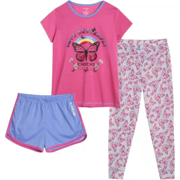 imagebebe Girls Pajama Set  3 Piece TShirt Shorts and Pants Sleepover BundleButterfly