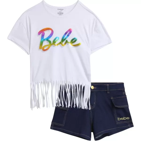 imagebebe Girls Shorts Set  2 Piece Casual Finge TShirt and Denim Cargo Shorts  Summer Graphic Top and Shorts Outfit Set 712WhiteDenim