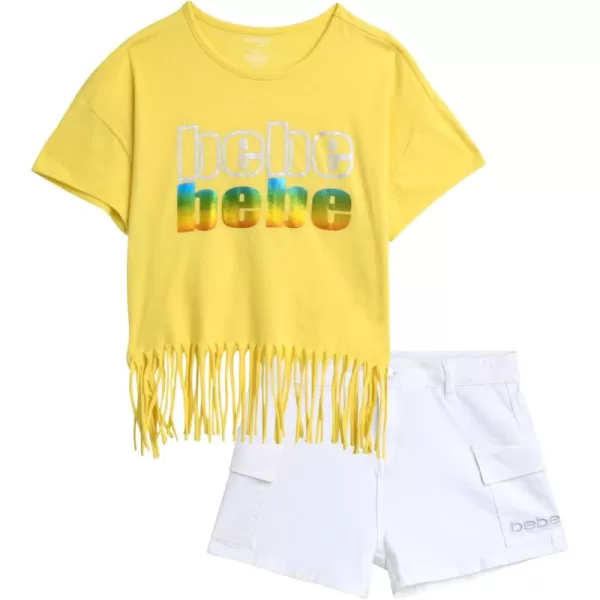 imagebebe Girls Shorts Set  2 Piece Casual Finge TShirt and Denim Cargo Shorts  Summer Graphic Top and Shorts Outfit Set 712WhiteLemon