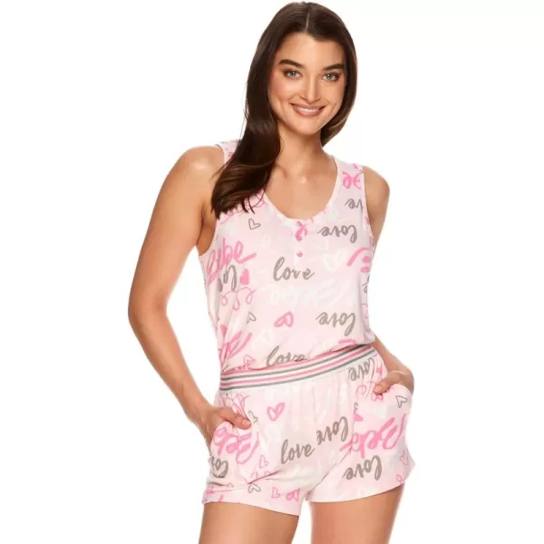 imagebebe Womens 2 Piece Pajama Set Bold Print Tank Top and Pajama Shorts Lounge Sleep SetLight Pink