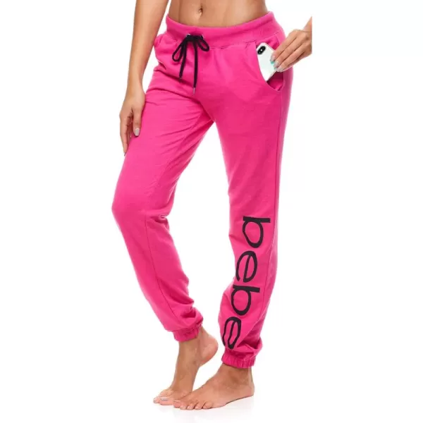 imagebebe Womens Plus Size Sweatpants Joggers French Terry Lounge Pants with Gathered Cuffs Logo Pajama Pants 1X 2X 3XFuchsia W Pockets