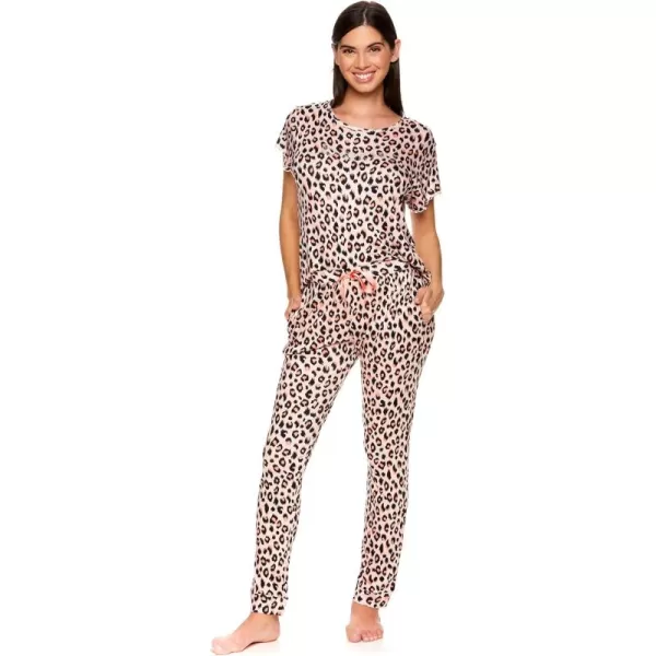 imagebebe Womens Short Sleeve Shirt and Lounge Skinny Pajama Pants with Pockets Sleepwear SetPale Peach