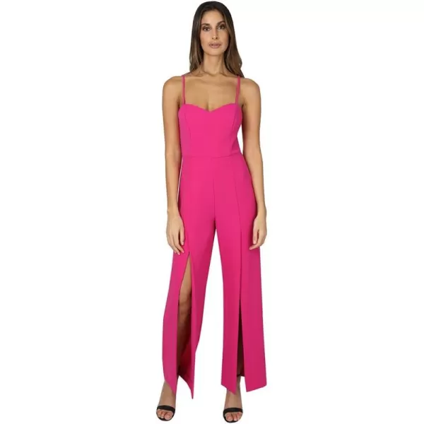 imagebebe Womens Spaghetti Strap Sweetheart Neck Scuba Crepe Jumpsuit with Open Leg PantsFuschia