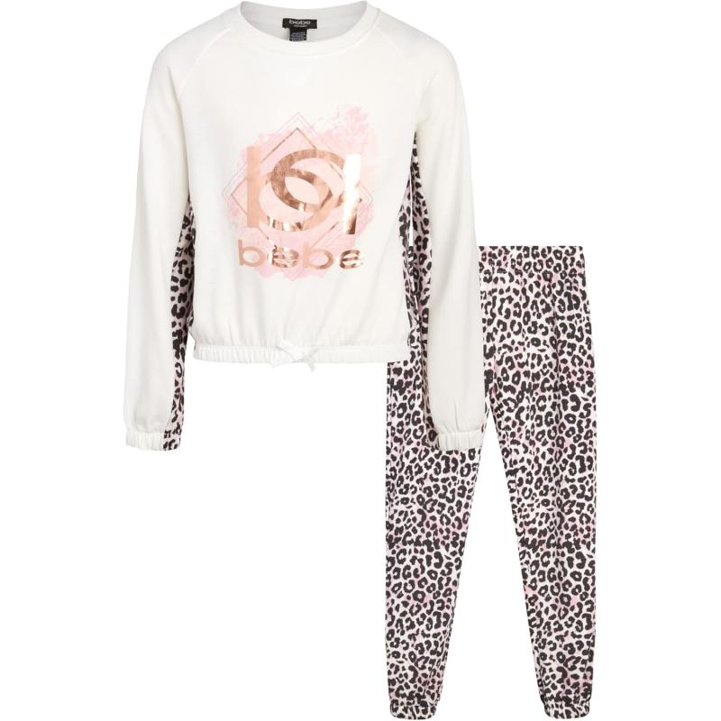 imagebebe Girls Jogger Set  2 Piece Active Fleece Pullover Sweatshirt and Sweatpants Little GirlBig GirlVanilla Animal