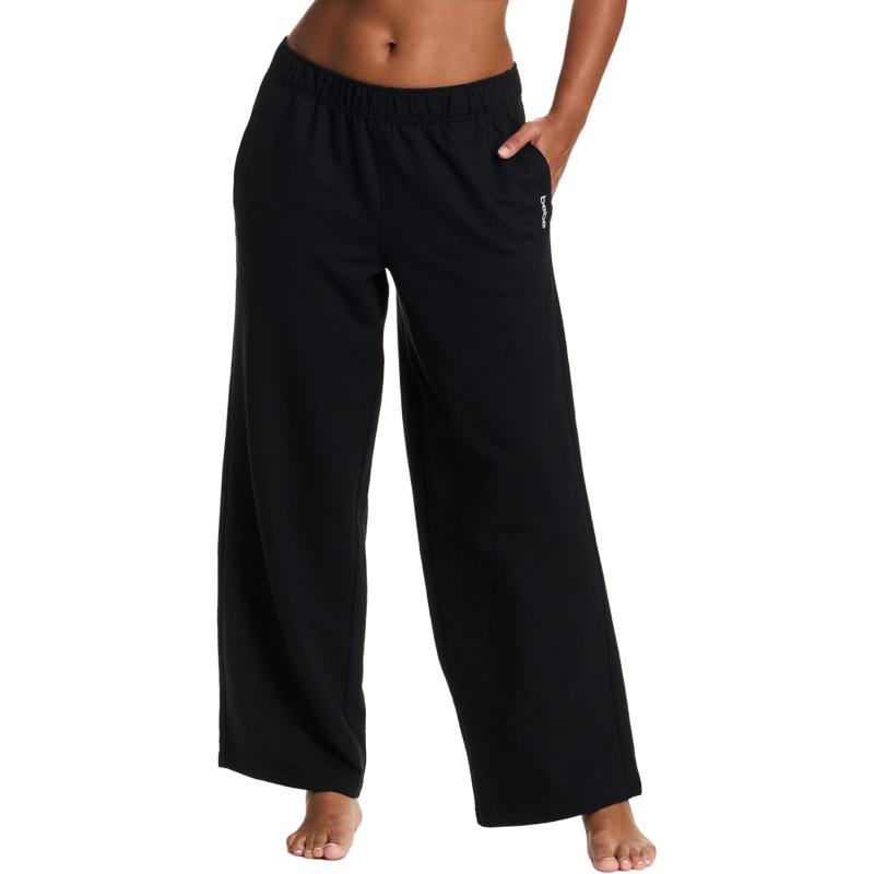 imagebebe Wide Leg Sweatpants for Women French Terry Baggy Sweatpants with Pockets Black Sweatpants for Women Black SmallBlack Wide Leg