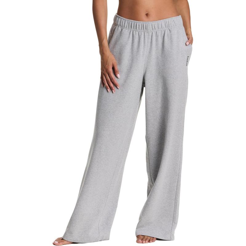 imagebebe Wide Leg Sweatpants for Women French Terry Baggy Sweatpants with Pockets Black Sweatpants for Women Black SmallHeather Grey Wide Leg
