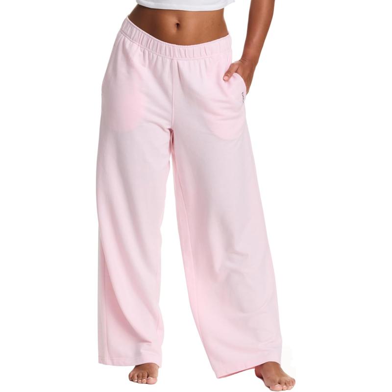imagebebe Wide Leg Sweatpants for Women French Terry Baggy Sweatpants with Pockets Black Sweatpants for Women Black SmallPink Rose Wide Leg
